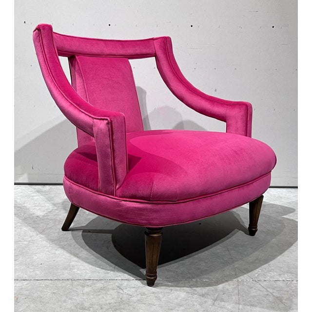 1960s Pair of Chairs Open Arm Lounge Chairs by Silver Craft Furniture Company Gaston Y Daniela Pink Velvet For Sale - Image 5 of 12