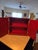 Mid-Century Modern Distressed Red Vintage Cabinet With Metal Design Doors For Sale - Image 3 of 8