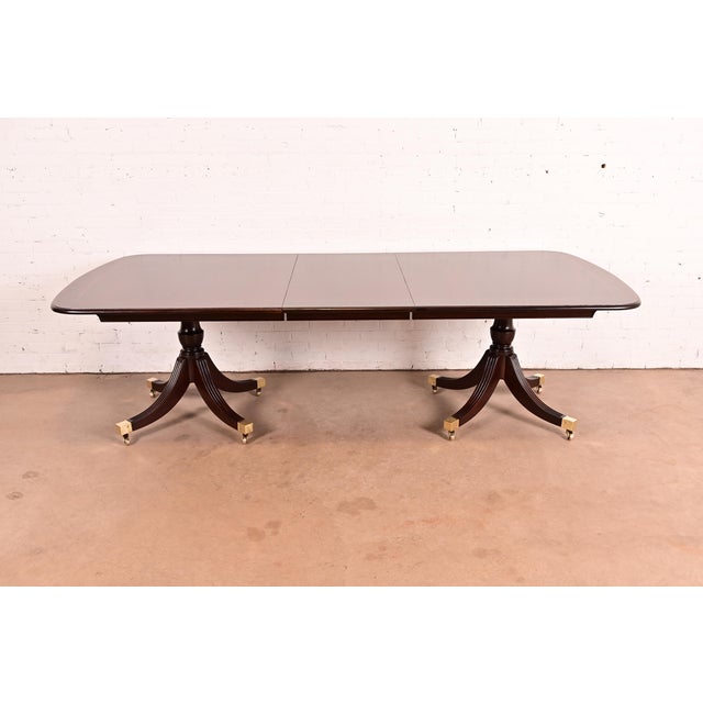 Wood Smith & Watson Regency Banded Mahogany Double Pedestal Extension Dining Table, Newly Refinished For Sale - Image 7 of 15