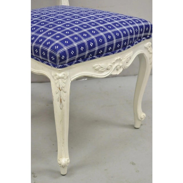 Vintage French Country Style White Painted Carved Wood Dining Chairs - Set of 8 For Sale - Image 11 of 12