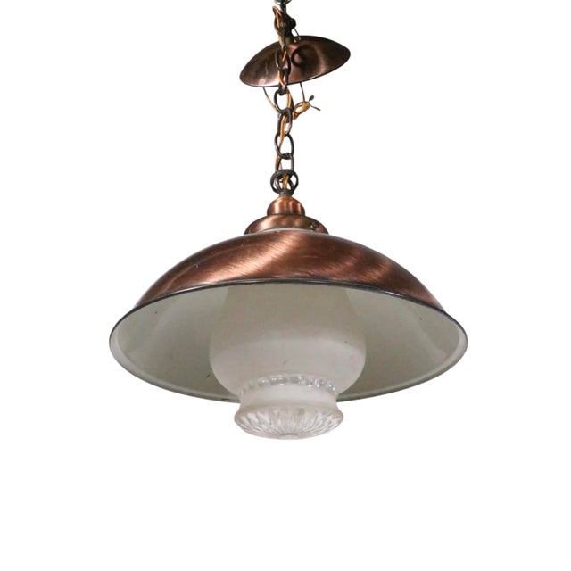Mid 20th Century Kitchen Chandelier Copper Finish With Glass Shade by the Progressive Mfg.Co. For Sale - Image 10 of 14