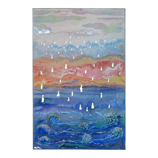 Italian Blue Waves in Relief Scagliola Art Wall Panel by Cupioli For Sale