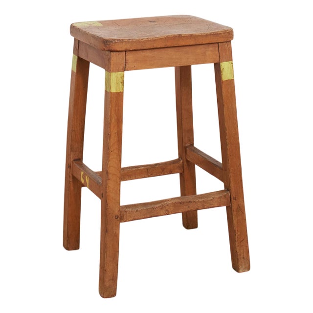 Mid-Century Wooden School Lab Stool For Sale