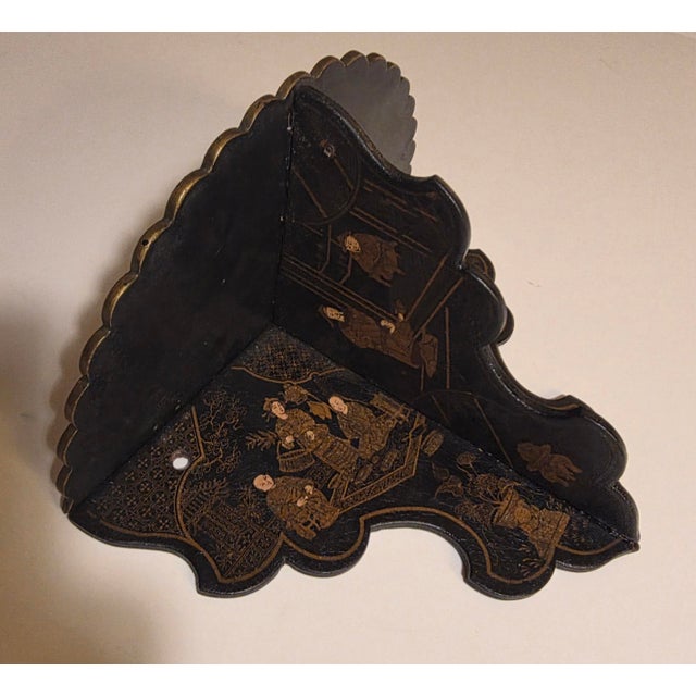 Chinoiserie Black Paper Mache Wall Shelf Bracket For Sale - Image 4 of 17