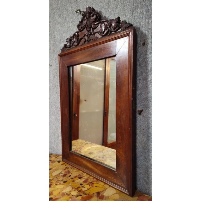 19th Century Napoleon III Carved Mahogany Mirror For Sale - Image 3 of 7