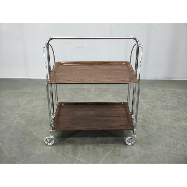 Mid-Century German Folding Chrome Serving Bar Cart, 1960s For Sale - Image 4 of 10