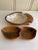Set of two wood Hawaiian carved vintage decor and serving bowls - one with sections and one with mother of Pearl inlay.