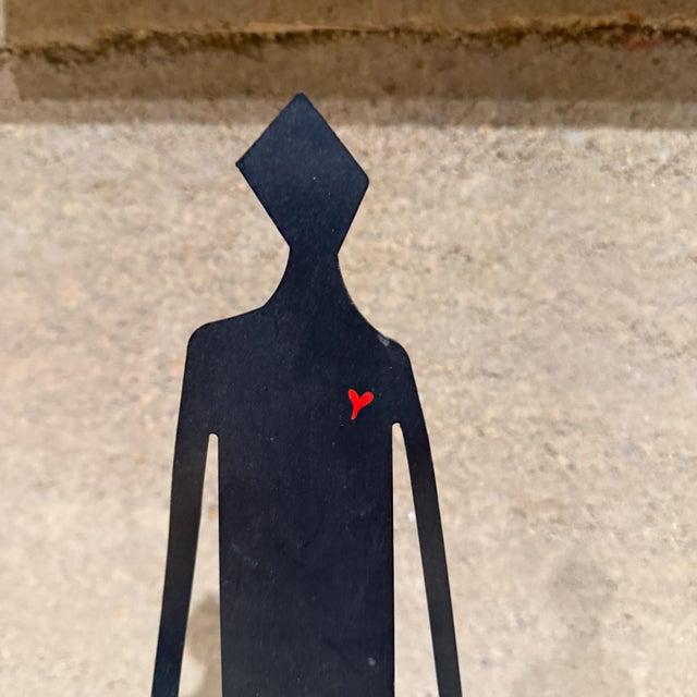 AMBIANIC presents Pierre Iron Sculpture Wine Bottle Holder by Claudine Buell Red Heart on chest signed label by Artist 17...