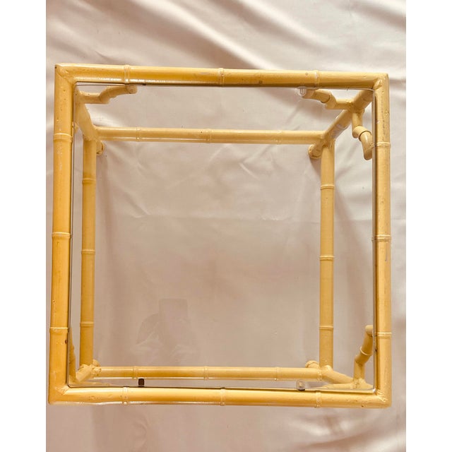 Canary Yellow Pair of Vintage Meadowcraft Palm Beach Style Faux Bamboo Side Tables in a Custom Canary Yellow For Sale - Image 8 of 9