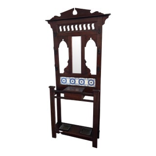 19th Century Antique English Oak Hall Tree Stand For Sale