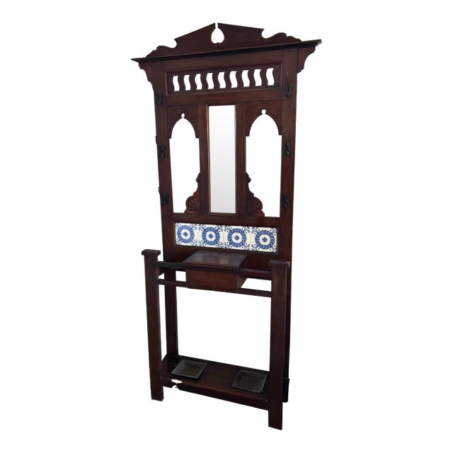 19th Century Antique English Oak Hall Tree Stand For Sale