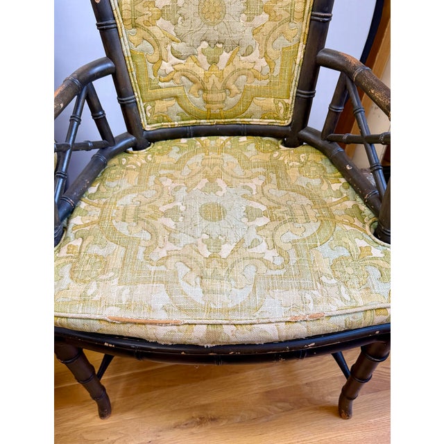 Set of Four Vintage Faux Bamboo Armchairs Dining Chairs With Cane Seats For Sale - Image 4 of 11