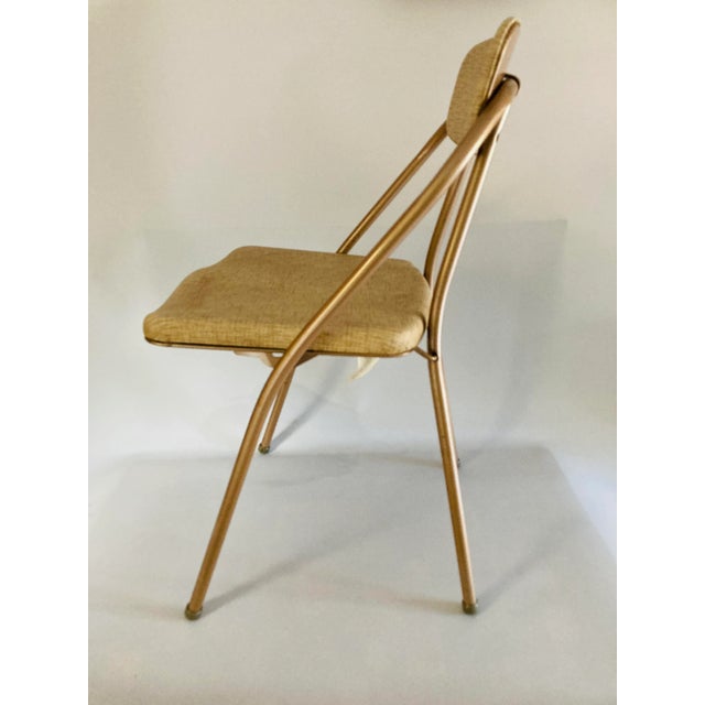 Midcentury Folding Chair With Vinyl Seating Champagne Color. For Sale In New York - Image 6 of 10
