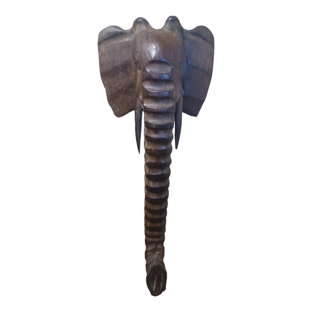 Vintage Late 20th Century Wooden Elephant Wall Sculpture For Sale