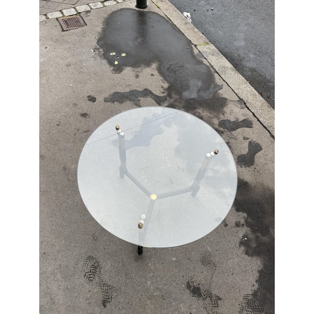 1950s Stitched Leather Side Table from Jacques Adnet, 1950s For Sale - Image 5 of 6