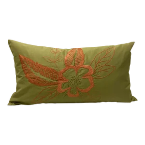 Tropical Floral Motif Embroidered Lumbar Pillow Cover