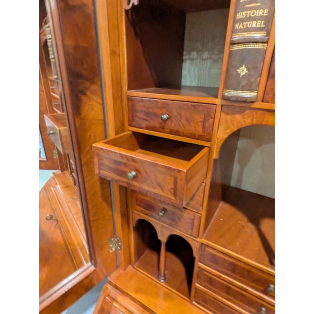 1980s George III-Style Burr Wood Secretry With Mirrored Doors and Fitted Interior For Sale - Image 12 of 16