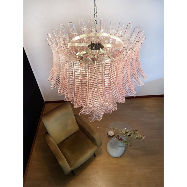 Large Italian Murano Pink Felci Glass Chandelier, 1990s For Sale - Image 16 of 18