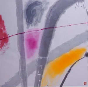"Line and Colors II" Vintage Modern Abstract Print by Rie Tabata