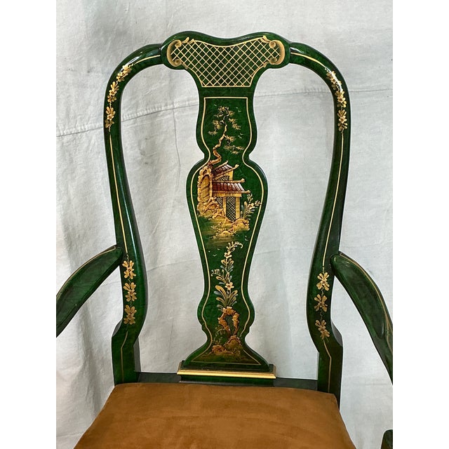 1980s Signed Norman Lundin Green Chinoiserie Armchair For Sale - Image 17 of 18