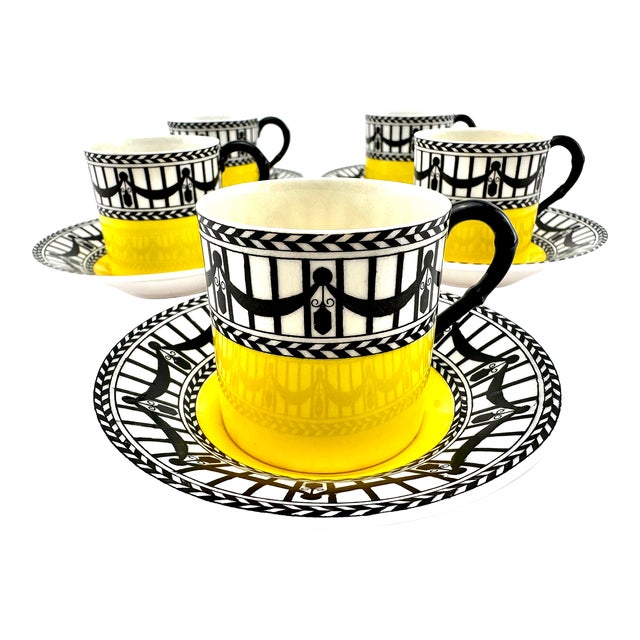 1920s Art Deco Royal Worcester Demitasse Cup and Saucer Set, Service for 5- 10 Pieces For Sale