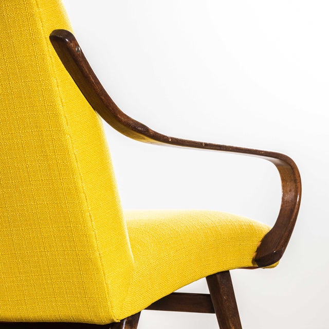 Mustard Upholstered Marl Armchair by Jaroslav Šmídek, 1950s For Sale - Image 3 of 9