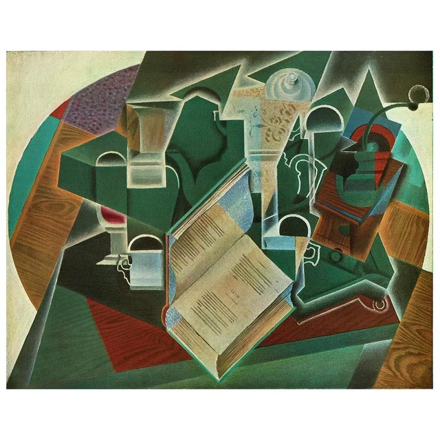 Rare vintage full-color print of Cubist still life "Book, Pipe and Glass" (1915) by Juan Gris. Comes from the artist's...