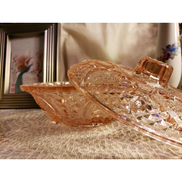 MidCentury Pink Depression Glass Footed & Marked Kig Candy Dish W