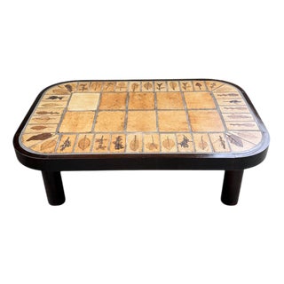 Capron Herbarium Oval Coffee Table by Roger Capron, 1970s For Sale