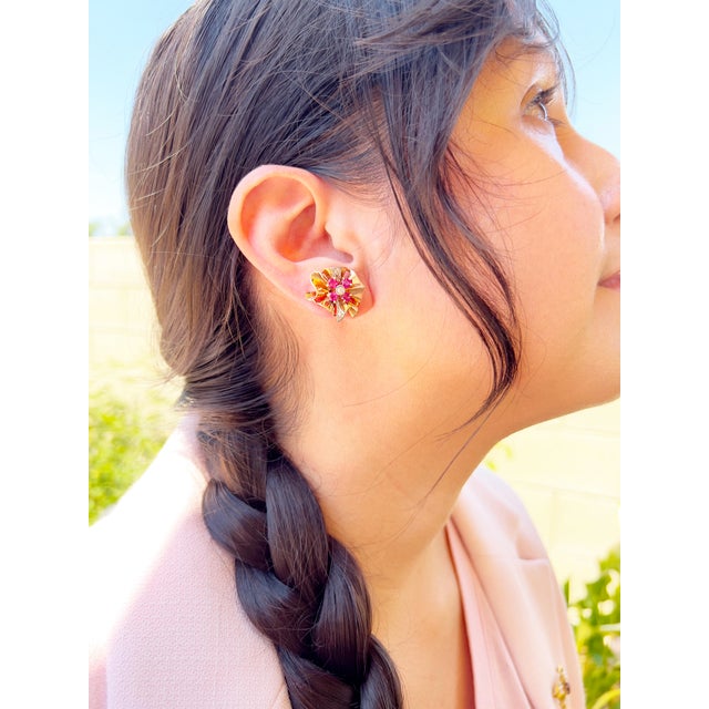 Retro Old European Cut Diamond and Ruby Screw Back Earrings For Sale - Image 10 of 10
