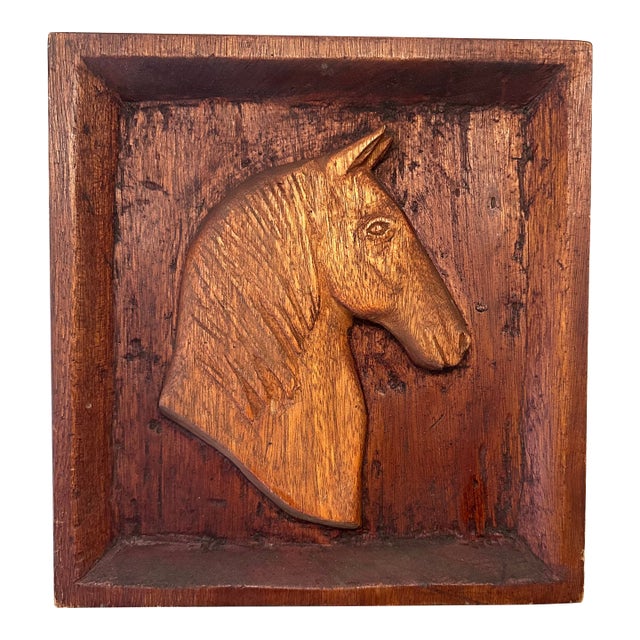 Vintage Hand Carved Wood Mid-Century Horse Wall Relief Panel Sculpture For Sale