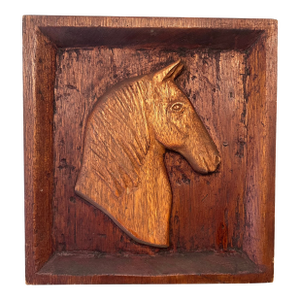 Vintage Hand Carved Wood Mid-Century Horse Wall Relief Panel Sculpture