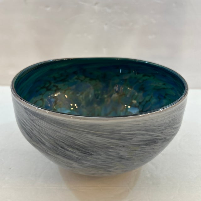 Green Blue and White Multi- Swirl Blown Art Glass Bowl For Sale - Image 4 of 9