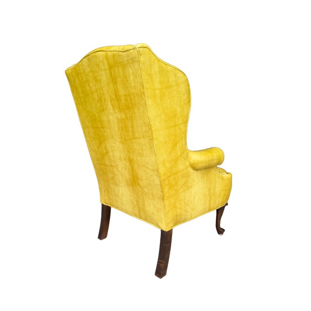 Vintage Shuford Furniture Yellow Leatherette Wingback Armchair | Queen Anne Style Faux Leather Accent Chair | Traditional Hollywood Regency For Sale - Image 11 of 14