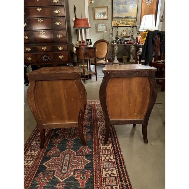 Petite Antique Bombe Chest With Inlay and Three Drawers For Sale - Image 12 of 12