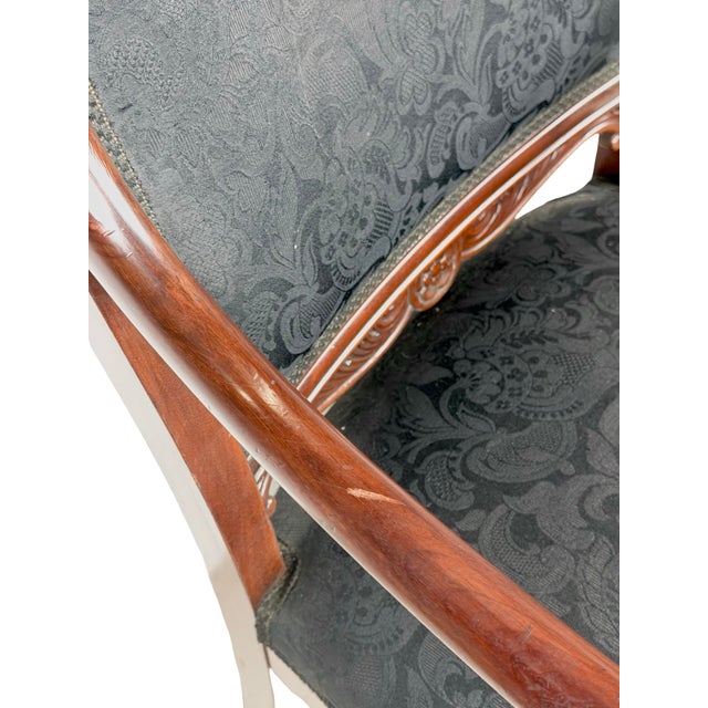 Antique Empire Style Mahogany Armchair With Black Damask Upholstery For Sale - Image 12 of 18