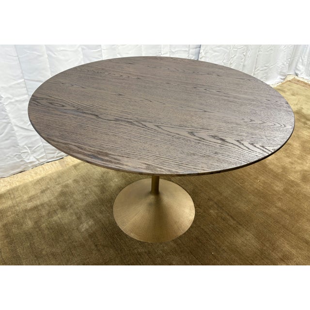Rh Aero Bistro Table — 42" Round Brown Oak Top | Antiqued Brass Pedestal Base For Sale - Image 10 of 18