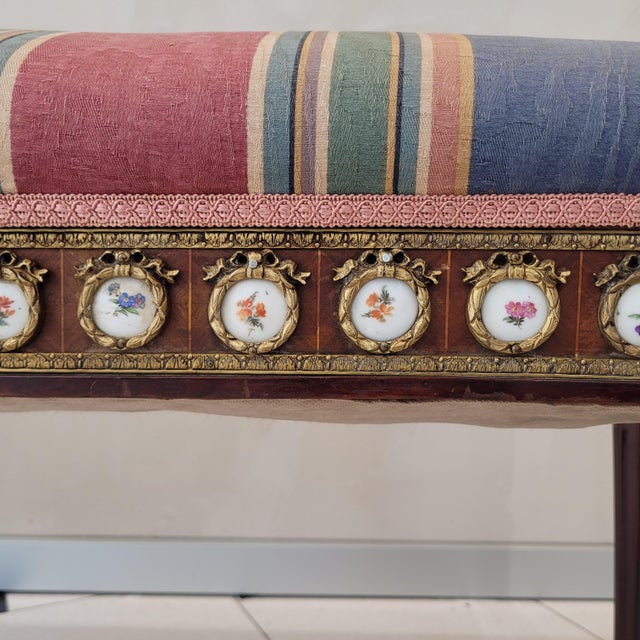 Louis XVI Style Dressing Bench in Beech, Bronze and Porcelain, France, 1850 For Sale - Image 14 of 18