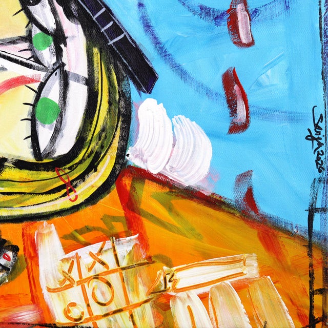 Textile Bacio Con Vista Costiera Amalfitana - Original Amalfi Coast Cubist Figurative Mixed Media Acrylic Painting on Canvas For Sale - Image 7 of 9