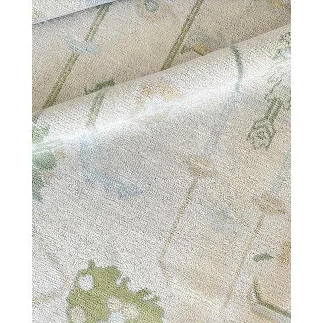 Modern Handknotted Oushak Rug in Muted Sage & Sky Blue, 5' x 7' For Sale - Image 4 of 7