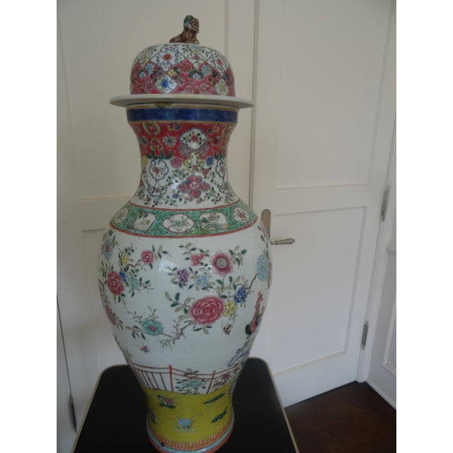 Massive 1920s Vintage Chinese Famille Rose Hand Painted Temple Jar For Sale - Image 4 of 7