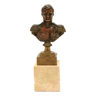 19th Century Brass and Copper Bust of Napoleon on a Marble Base For Sale