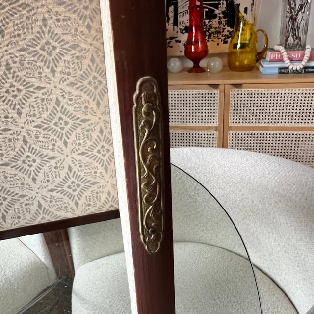 Byobu Japanese 24" Folding Pair Silk Screens Wood Frame Brass Details Signed For Sale - Image 14 of 18