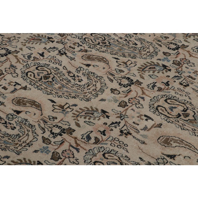 Textile Antique Mahal Geometric Cream Pink Res and Blue Wool Paisley Rug For Sale - Image 7 of 10
