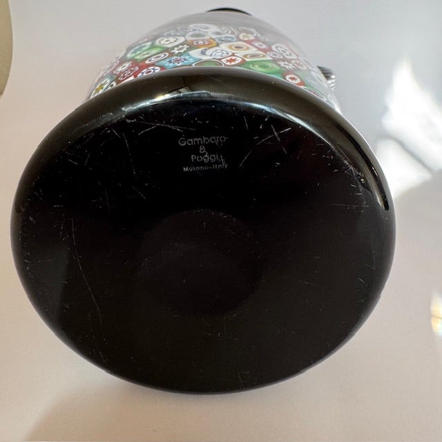 Signed Gambaro & Poggi Murano Millefiori Aventurine Art Glass Vase With Scroll Handles For Sale - Image 11 of 13