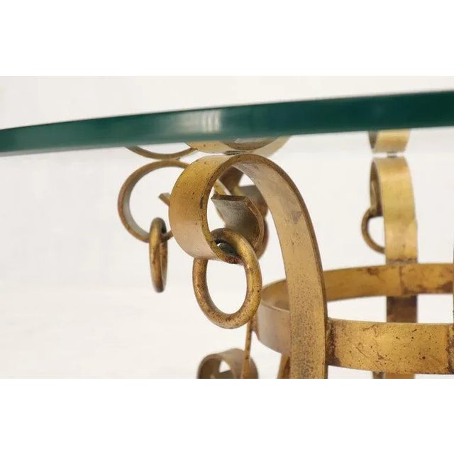 Mid 20th Century Round Decorative Gilt Wrought Iron Base Glass Top Sunburst Coffee Table For Sale - Image 5 of 13