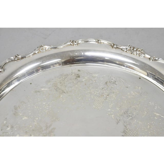 Vintage Wm Rogers Wellington 1171 Round Silver Plated Etched Floral Platter Tray For Sale - Image 10 of 13