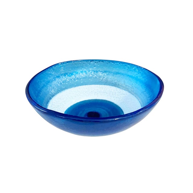 Coastal Middle Eastern Blue Glass Bowl With Eye 5.75" D For Sale - Image 3 of 5