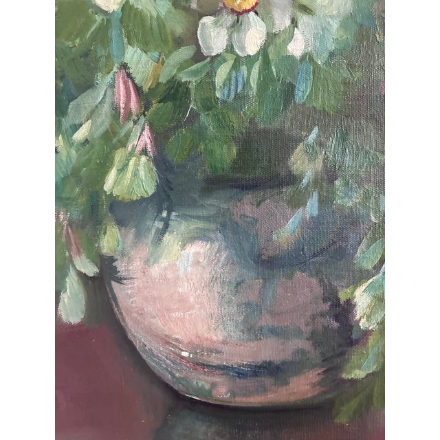 Green Large Vintage Original Floral Still Life Painting With Fruit For Sale - Image 8 of 18