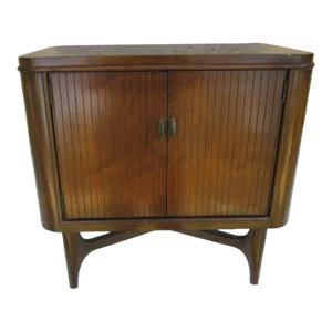 1950s Vintage Danish Mid Century Moder Side Table Two Doors by Hoke Wood Products